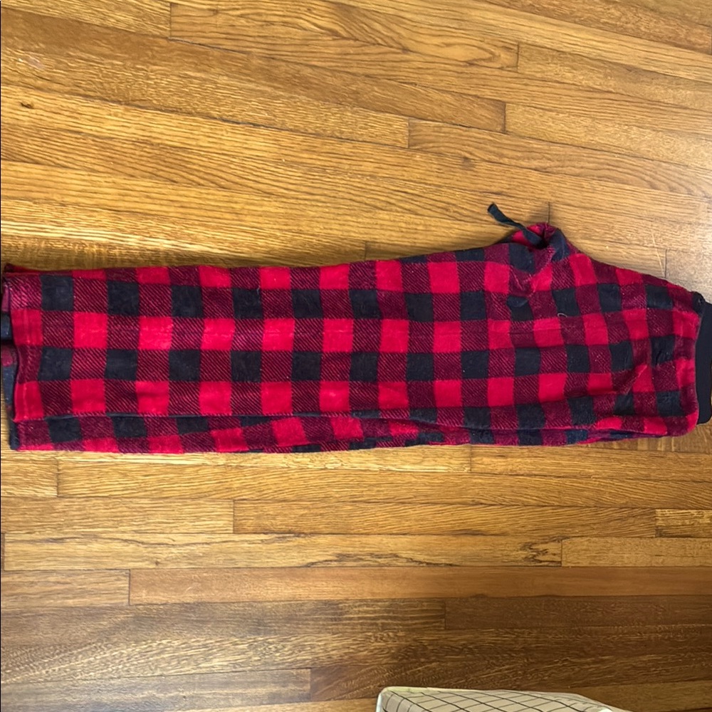 Red and Black Straight Leg Pants with Classic Check Pattern